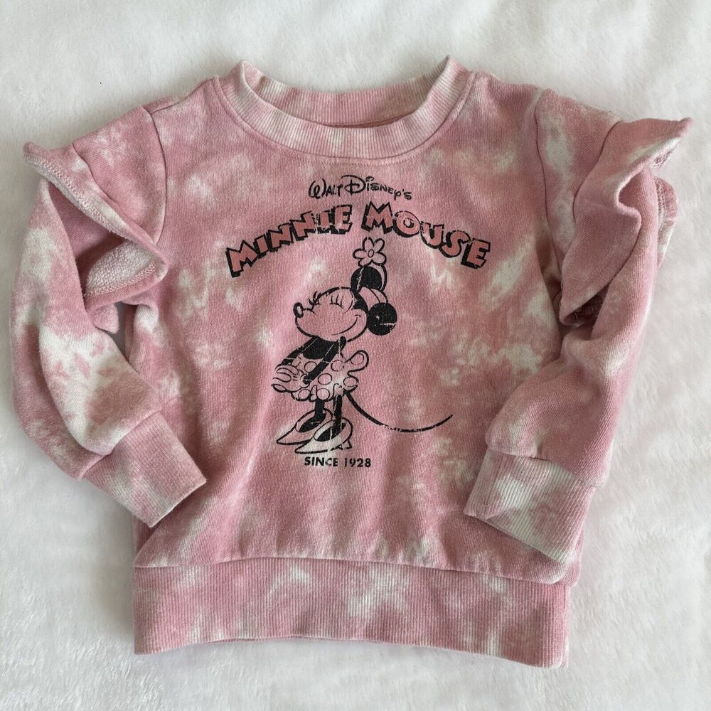 Disney Minnie Mouse Retro Tie Dye Ruffle Sweater Size 2T Girls Pink Pullover Tee